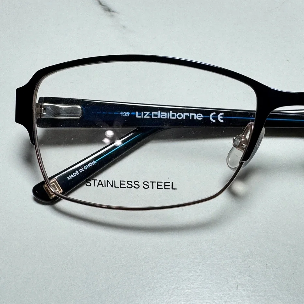 Liz Claiborne L622 Navy Blue Silver Stainless Steel Eyeglass Frames 54-17-135